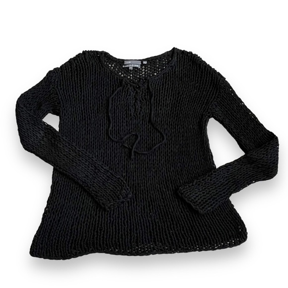 Vince Open Weave Sweater Hand Knit Boxy Lace up self Tie Neckline Small Designer - Picture 7 of 8